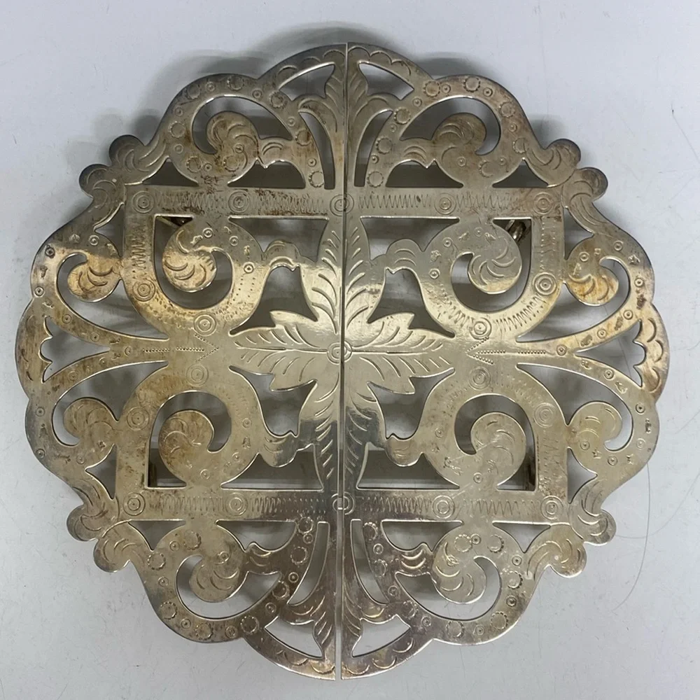 Silverplated Adjustable Footed Trivet Stamped FOOF 10”